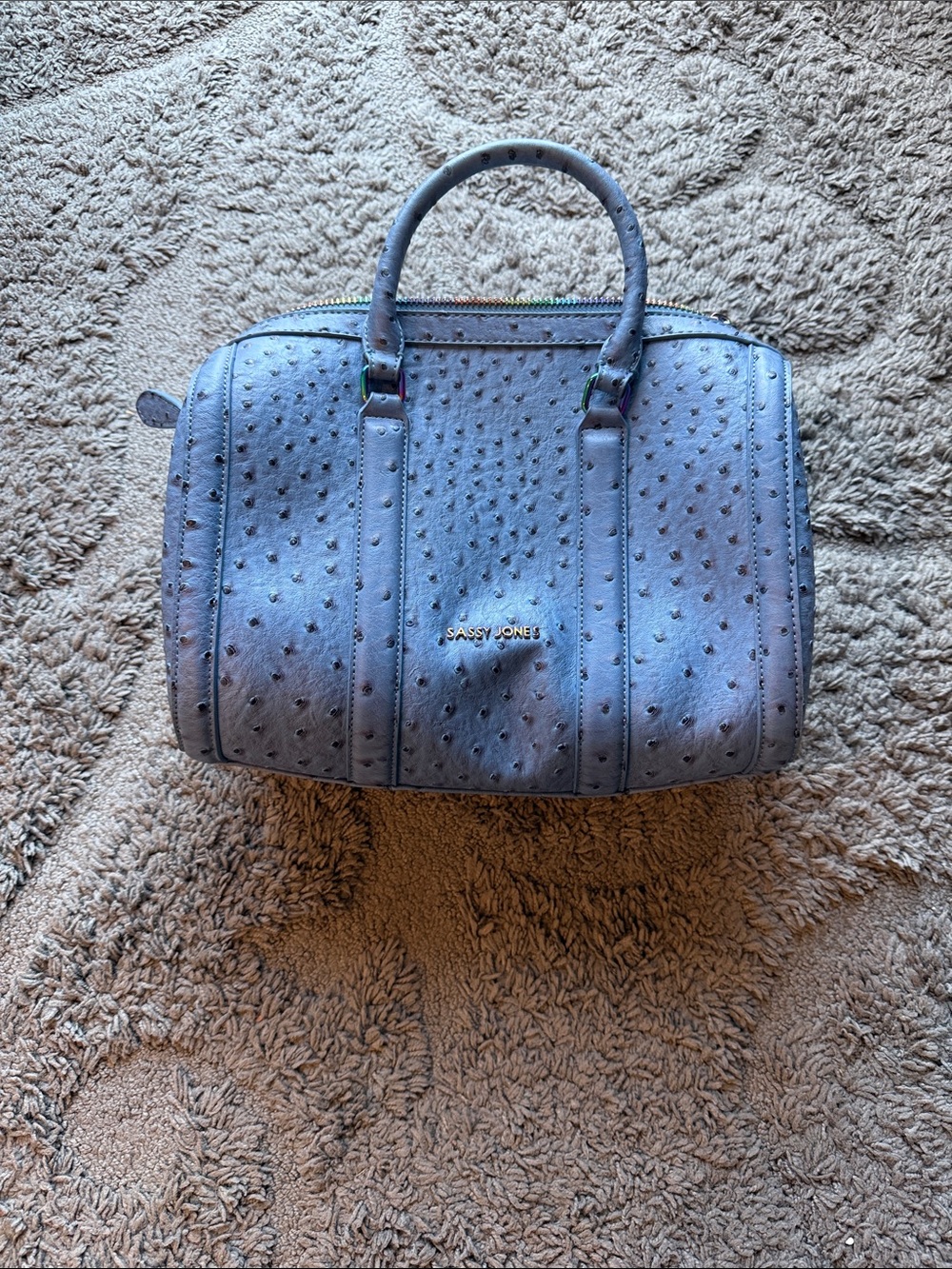 Sassy Jones Light Blue Faux-Ostrich Dome Satchel